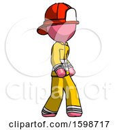 Poster, Art Print Of Pink Firefighter Fireman Man Walking Turned Right Front View