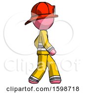 Poster, Art Print Of Pink Firefighter Fireman Man Walking Right Side View