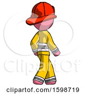 Poster, Art Print Of Pink Firefighter Fireman Man Walking Away Direction Right View