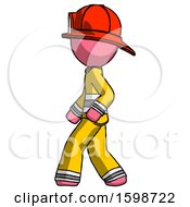 Poster, Art Print Of Pink Firefighter Fireman Man Walking Left Side View
