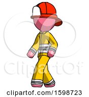Poster, Art Print Of Pink Firefighter Fireman Man Man Walking Turned Left Front View