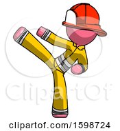 Poster, Art Print Of Pink Firefighter Fireman Man Ninja Kick Left