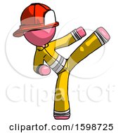Poster, Art Print Of Pink Firefighter Fireman Man Ninja Kick Right