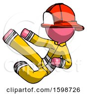 Poster, Art Print Of Pink Firefighter Fireman Man Flying Ninja Kick Left