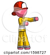 Poster, Art Print Of Pink Firefighter Fireman Man Presenting Something To His Left