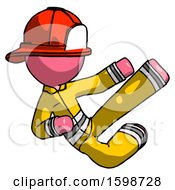 Poster, Art Print Of Pink Firefighter Fireman Man Flying Ninja Kick Right