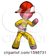 Poster, Art Print Of Pink Firefighter Fireman Man Martial Arts Defense Pose Right