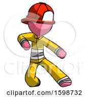 Poster, Art Print Of Pink Firefighter Fireman Man Karate Defense Pose Right
