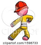 Poster, Art Print Of Pink Firefighter Fireman Man Karate Defense Pose Left