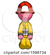 Poster, Art Print Of Pink Firefighter Fireman Man Kneeling Front Pose