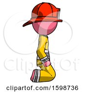 Poster, Art Print Of Pink Firefighter Fireman Man Kneeling Right