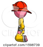 Poster, Art Print Of Pink Firefighter Fireman Man Kneeling Left