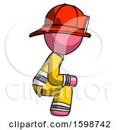 Poster, Art Print Of Pink Firefighter Fireman Man Squatting Facing Right