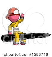 Poster, Art Print Of Pink Firefighter Fireman Man Riding A Pen Like A Giant Rocket