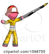 Pink Firefighter Fireman Man Pen Is Mightier Than The Sword Calligraphy Pose