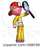 Poster, Art Print Of Pink Firefighter Fireman Man Inspecting With Large Magnifying Glass Facing Up