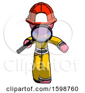 Poster, Art Print Of Pink Firefighter Fireman Man Looking Down Through Magnifying Glass