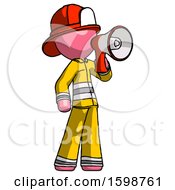 Poster, Art Print Of Pink Firefighter Fireman Man Shouting Into Megaphone Bullhorn Facing Right