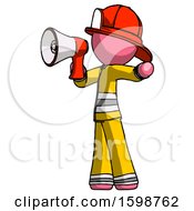 Poster, Art Print Of Pink Firefighter Fireman Man Shouting Into Megaphone Bullhorn Facing Left