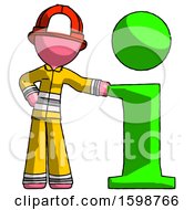 Poster, Art Print Of Pink Firefighter Fireman Man With Info Symbol Leaning Up Against It