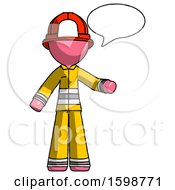 Poster, Art Print Of Pink Firefighter Fireman Man With Word Bubble Talking Chat Icon