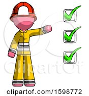 Poster, Art Print Of Pink Firefighter Fireman Man Standing By List Of Checkmarks