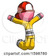 Poster, Art Print Of Pink Firefighter Fireman Man Jumping Or Kneeling With Gladness