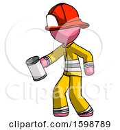 Poster, Art Print Of Pink Firefighter Fireman Man Begger Holding Can Begging Or Asking For Charity Facing Left