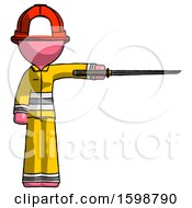 Poster, Art Print Of Pink Firefighter Fireman Man Standing With Ninja Sword Katana Pointing Right