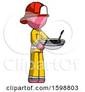 Poster, Art Print Of Pink Firefighter Fireman Man Holding Noodles Offering To Viewer