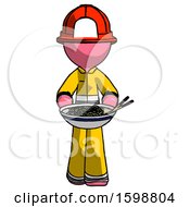 Poster, Art Print Of Pink Firefighter Fireman Man Serving Or Presenting Noodles