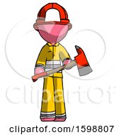 Poster, Art Print Of Pink Firefighter Fireman Man Holding Red Fire Fighters Ax