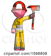 Poster, Art Print Of Pink Firefighter Fireman Man Holding Up Red Firefighters Ax
