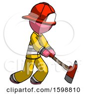 Poster, Art Print Of Pink Firefighter Fireman Man Striking With A Red Firefighters Ax