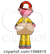 Poster, Art Print Of Pink Firefighter Fireman Man Holding Box Sent Or Arriving In Mail