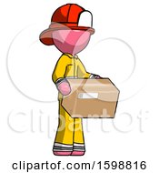 Poster, Art Print Of Pink Firefighter Fireman Man Holding Package To Send Or Recieve In Mail