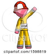 Poster, Art Print Of Pink Firefighter Fireman Man Waving Emphatically With Left Arm