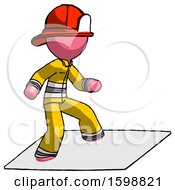 Poster, Art Print Of Pink Firefighter Fireman Man On Postage Envelope Surfing