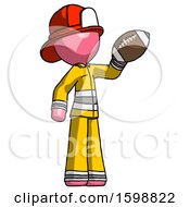 Poster, Art Print Of Pink Firefighter Fireman Man Holding Football Up