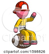 Poster, Art Print Of Pink Firefighter Fireman Man Sitting On Giant Football