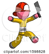 Poster, Art Print Of Pink Firefighter Fireman Man Psycho Running With Meat Cleaver