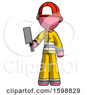 Poster, Art Print Of Pink Firefighter Fireman Man Holding Meat Cleaver