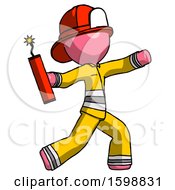 Poster, Art Print Of Pink Firefighter Fireman Man Throwing Dynamite