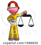 Poster, Art Print Of Pink Firefighter Fireman Man Holding Scales Of Justice