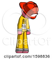 Poster, Art Print Of Pink Firefighter Fireman Man Depressed With Head Down Turned Right