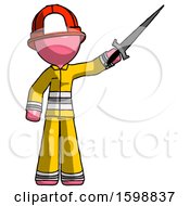 Poster, Art Print Of Pink Firefighter Fireman Man Holding Sword In The Air Victoriously