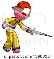 Poster, Art Print Of Pink Firefighter Fireman Man Sword Pose Stabbing Or Jabbing