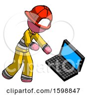 Poster, Art Print Of Pink Firefighter Fireman Man Throwing Laptop Computer In Frustration