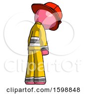 Poster, Art Print Of Pink Firefighter Fireman Man Depressed With Head Down Back To Viewer Right
