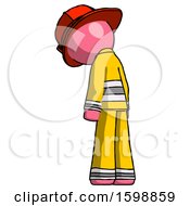 Poster, Art Print Of Pink Firefighter Fireman Man Depressed With Head Down Back To Viewer Left